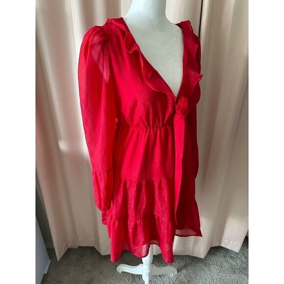 Crystal Doll Red Shiny Ruffle Dress Size Small - NWT - Picture 4 of 8